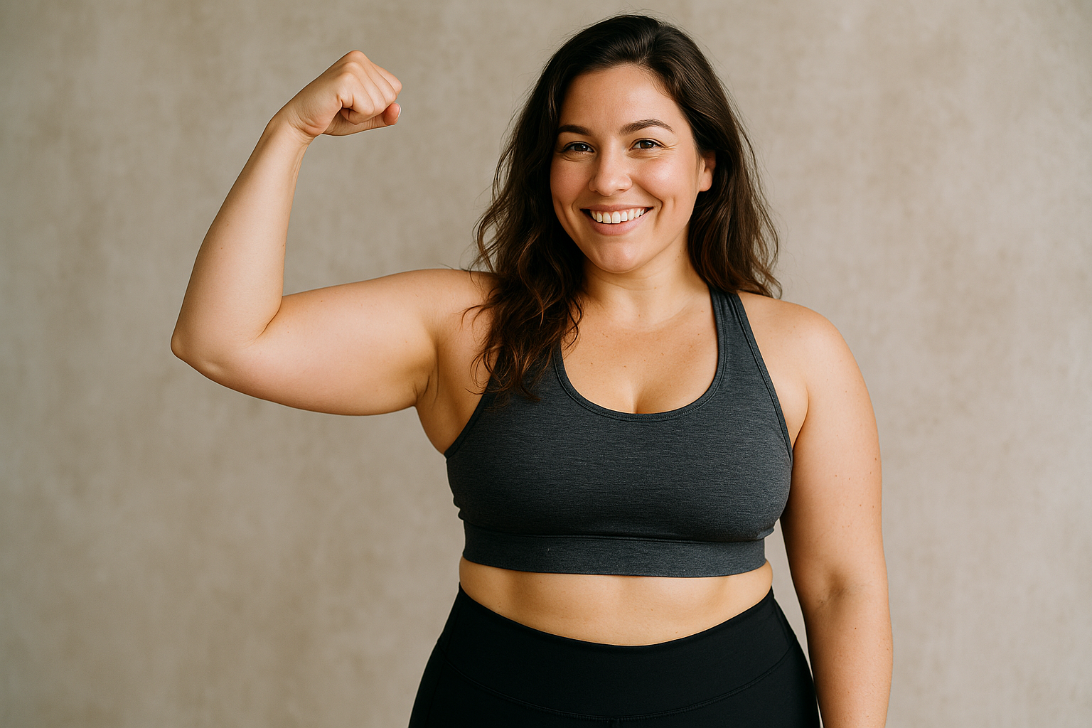 files/a-woman-in-her-30s-with-long-wavy-brown-hair-she-is-in-workout-clothing-a-little-bit-curvy-but-smiling-and-show-her-muscle-on-her-left-arm.png